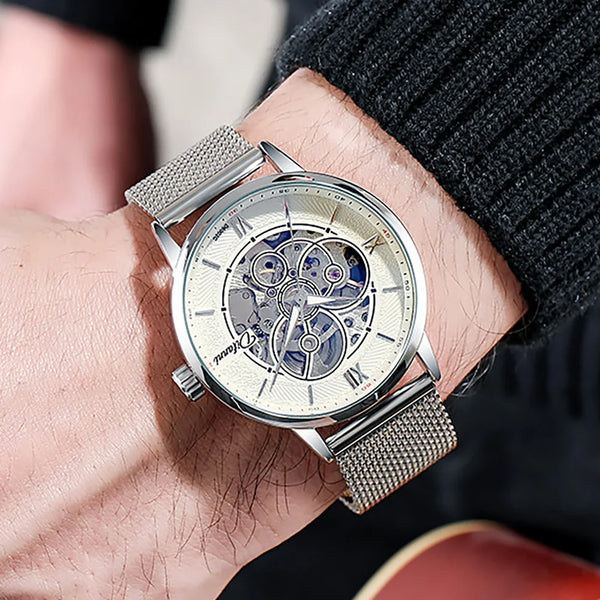 Men's Skeleton Automatic Watch — Leather or Milanese Mesh Band, 41mm
