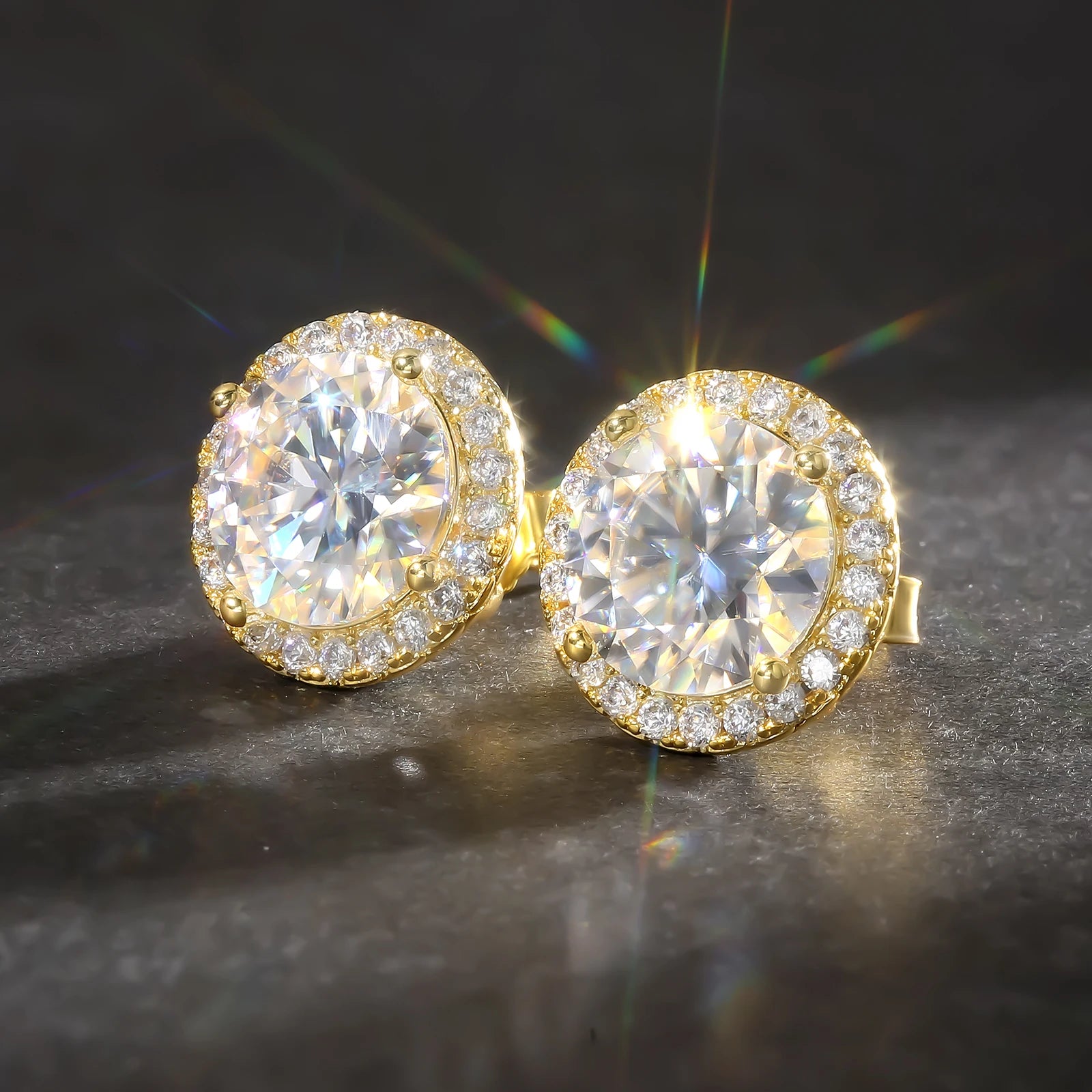 1CT Pass Diamond Test VVS Moissanite Jewelry GRA Certified Men Women Gifts 14K Gold Plated 925 Sterling Silver Halo Stud Earring