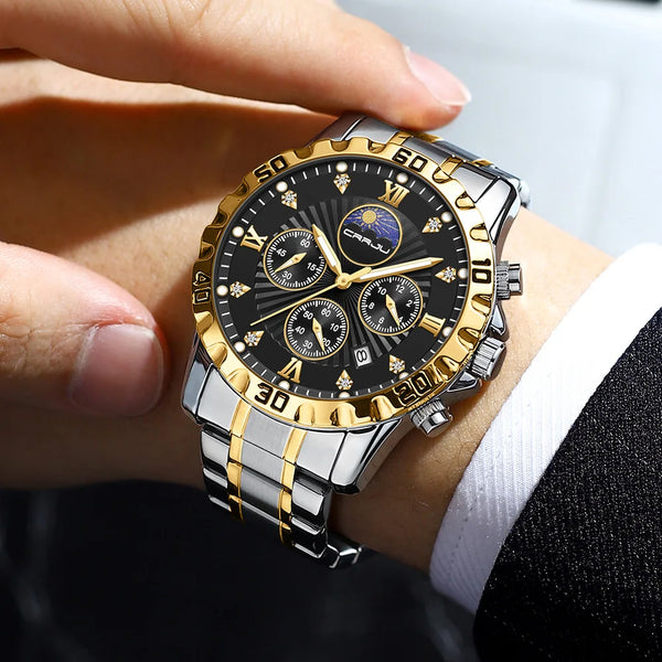 CRRJU Men's Dress Chronograph Quartz Watch — 43mm, Luminous, 3BAR
