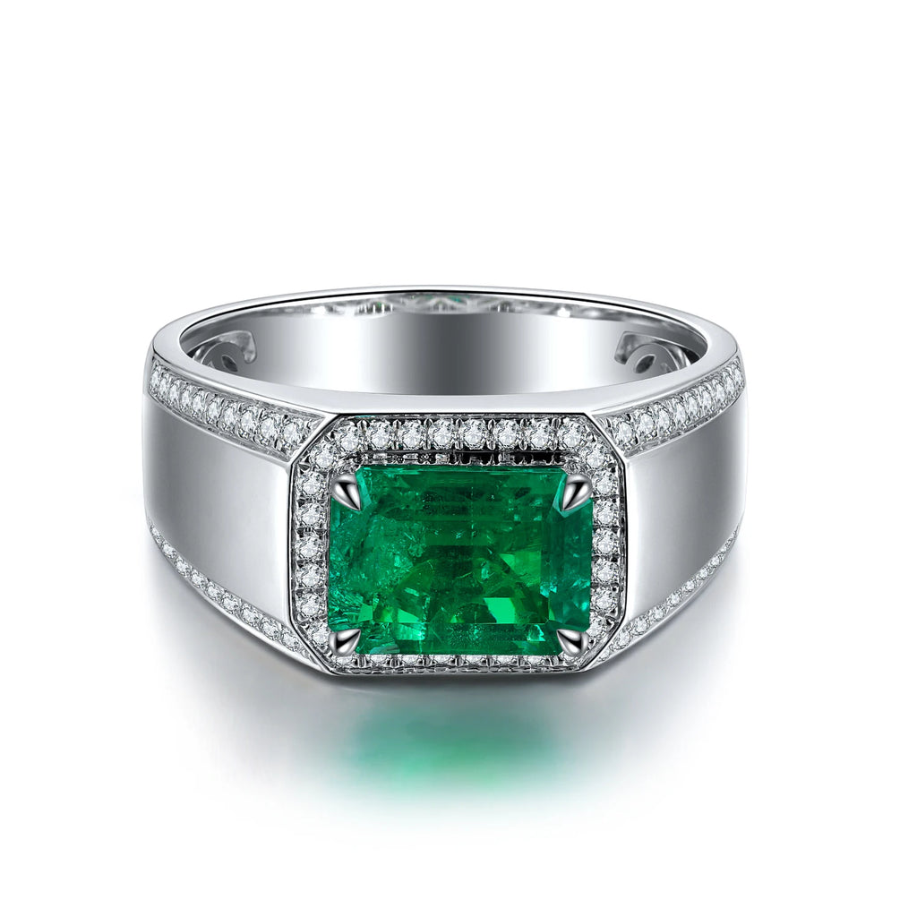 ANSTER 2024 Trending Lab Gemstone Ring 925 Sterling Silver Lab Created Emerald Ring Green Lab Grown Emerald Ring for Men