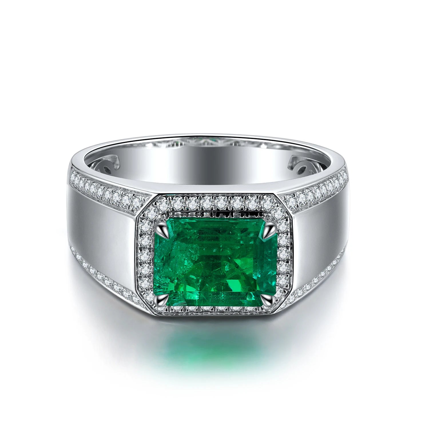 ANSTER 2024 Trending Lab Gemstone Ring 925 Sterling Silver Lab Created Emerald Ring Green Lab Grown Emerald Ring for Men