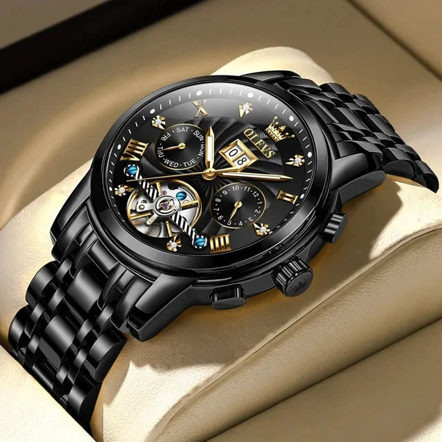 OLEVS 9910 Automatic Mechanical Watch — 41mm, Luminous, Steel Bracelet