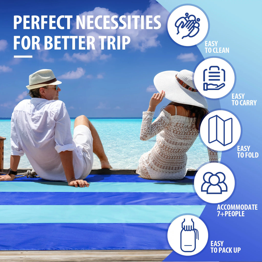 Blue White Striped Sandproof Waterproof Beach Mat