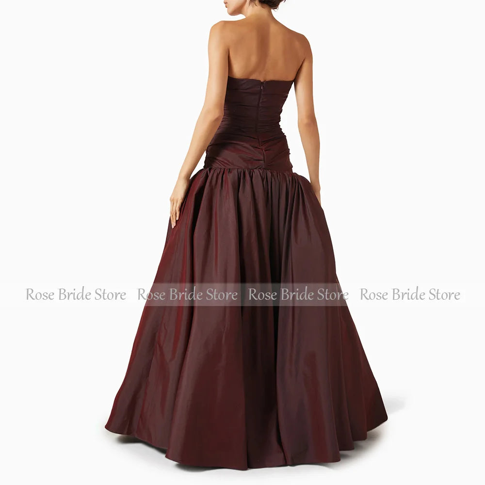 Customized Women's Evening Dress 2026 – Pleated Taffeta Long A-Line Gown