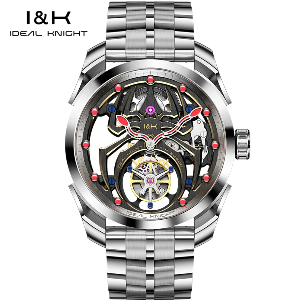 IDEAL KNIGHT 6802 Tourbillon Hollow Automatic Watch — Sapphire, Spider Dial