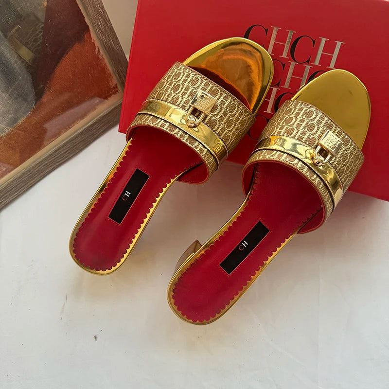 CH New Women's Outdoor Sandals Simple and Comfortable Classic Style Fashion Summer Ladies Slippers Low Heel Retro Versatile