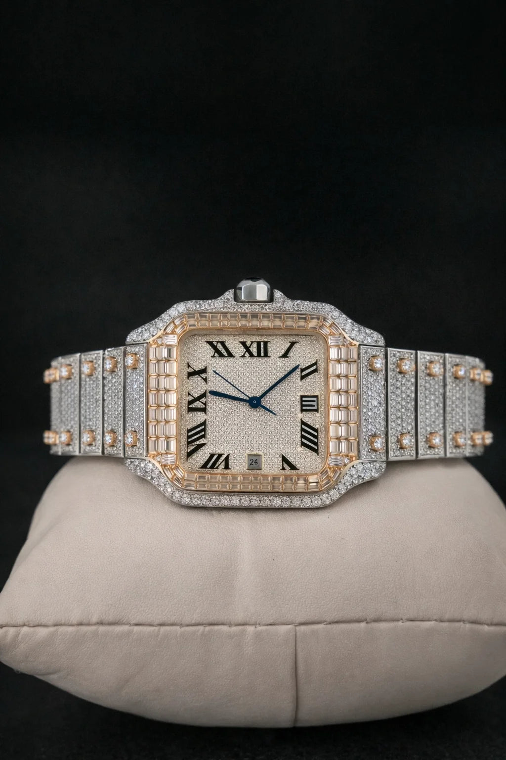 Men's Iced Out Moissanite Automatic Watch — Square Dial, Sapphire Glass