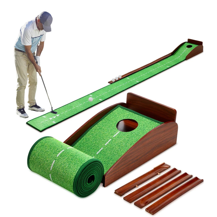 Golf Putting Mat with Automatic Ball Return