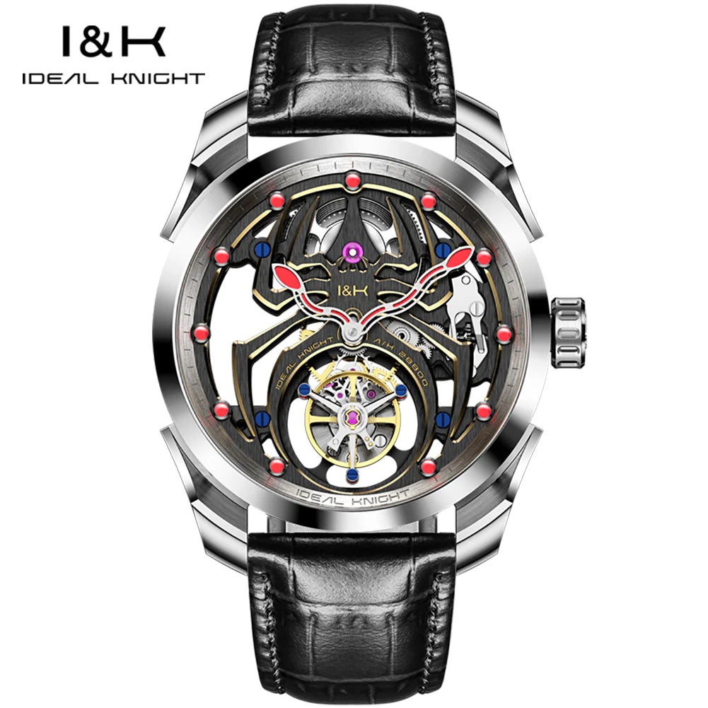IDEAL KNIGHT 6802 Tourbillon Hollow Automatic Watch — Sapphire, Spider Dial