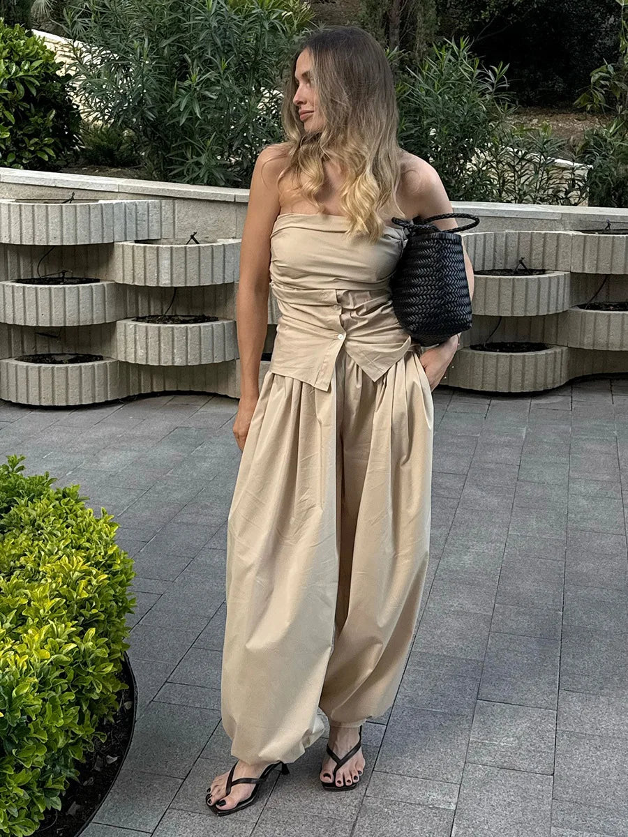 Cotton Wide-Leg Casual Pants