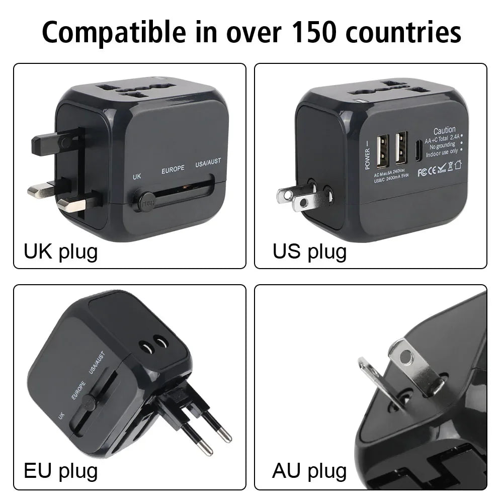 All-in-One Wall Travel Charger — Worldwide Plugs with USB-A & USB-C