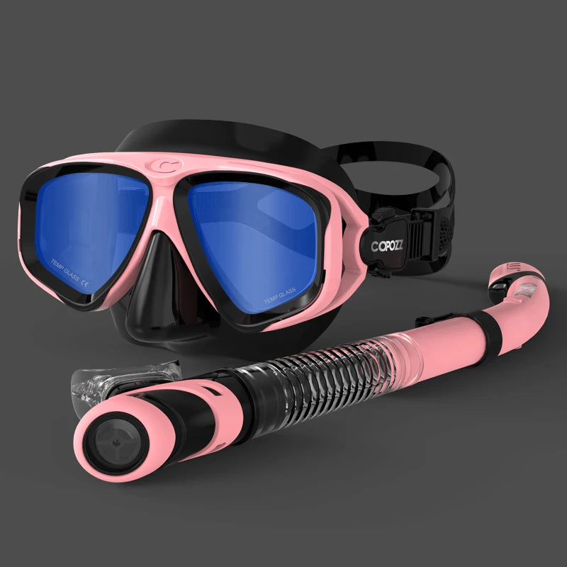 COPOZZ 2025 Scuba Diving Mask Set Anti Fog Goggles with Snorkel Glasses Tube Adjustable Strap for Women Men Adult Swimming Mask
