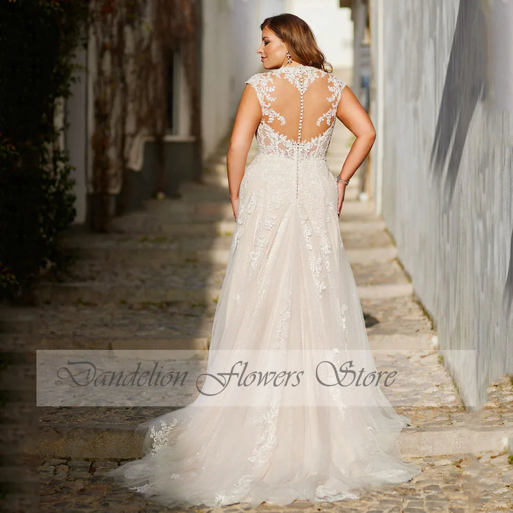 Plus Size Tulle Lace Backless Mermaid Wedding Dress