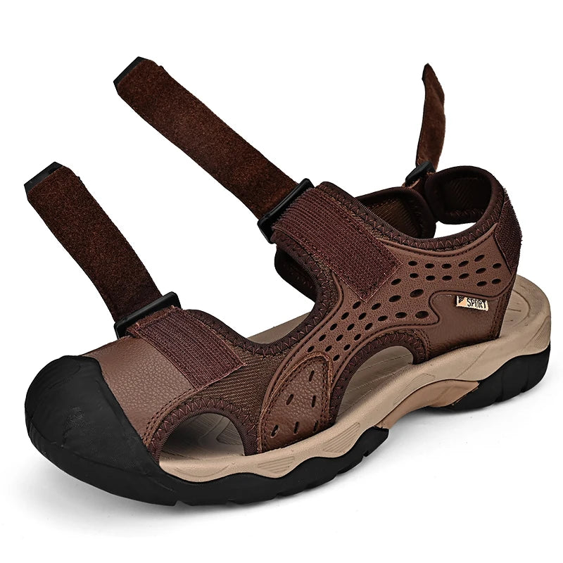 Mens Sandals Fashion Casual Outdoor Beach Slippers Leather Men Sandals Summer Shoes 2026 New Plus Size Breathable Wading Shoes