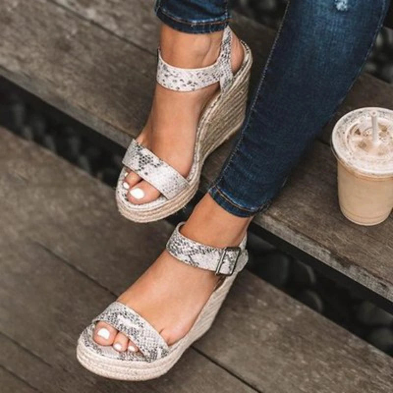 Women's Espadrille Wedge Heeled Sandals – Buckle Strap