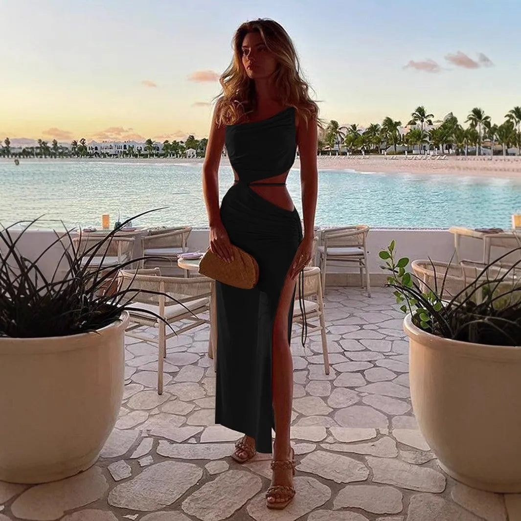 Drawstring High-Split Maxi Dress