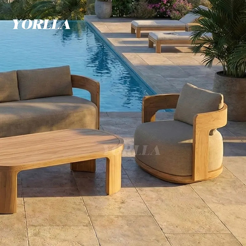 Modern Outdoor Teak Fire Pit Luxury Garden Sofa Set