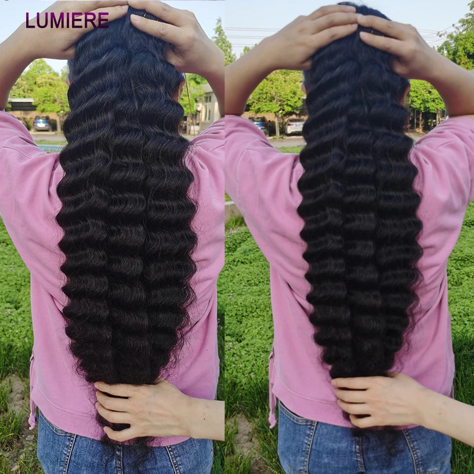 30'' Wholesale Loose Deep Wave Human Hair Bundle With Closure Frontal HD Transparent 100% Raw Virgin Peruvian 16A Hair Extension