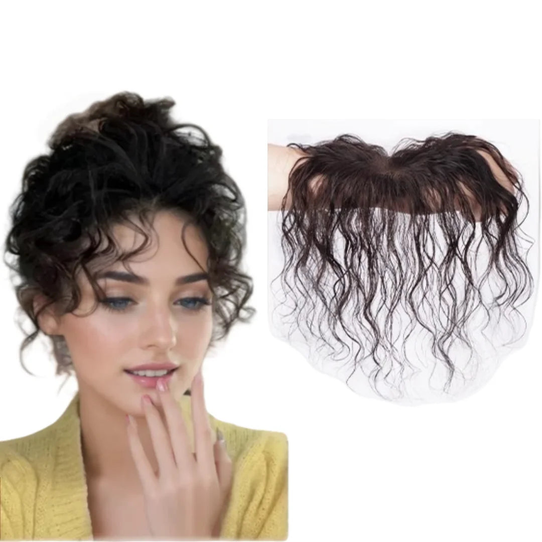 Human Hair Curly Bangs Topper Breathable Lace