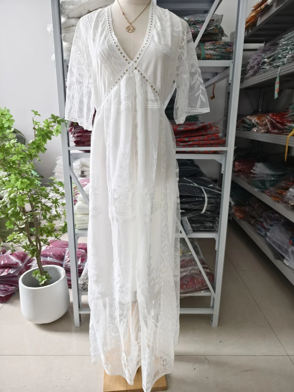 Lace Embroidery Chiffon Beach Dress