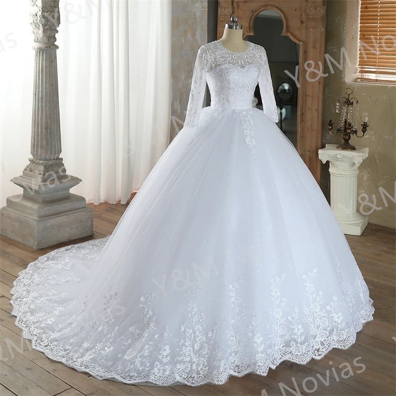 Vintage White Wedding Dress with Sleeves – Princess Bridal Gown