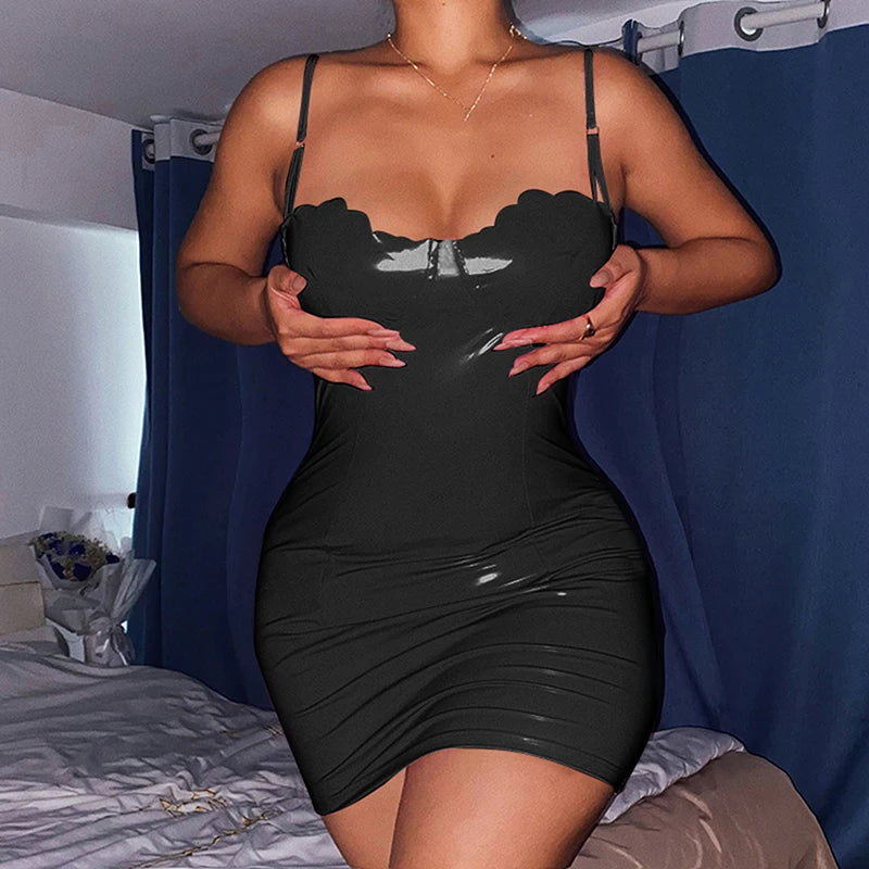 Patent Leather Zip-Front Mini Dress