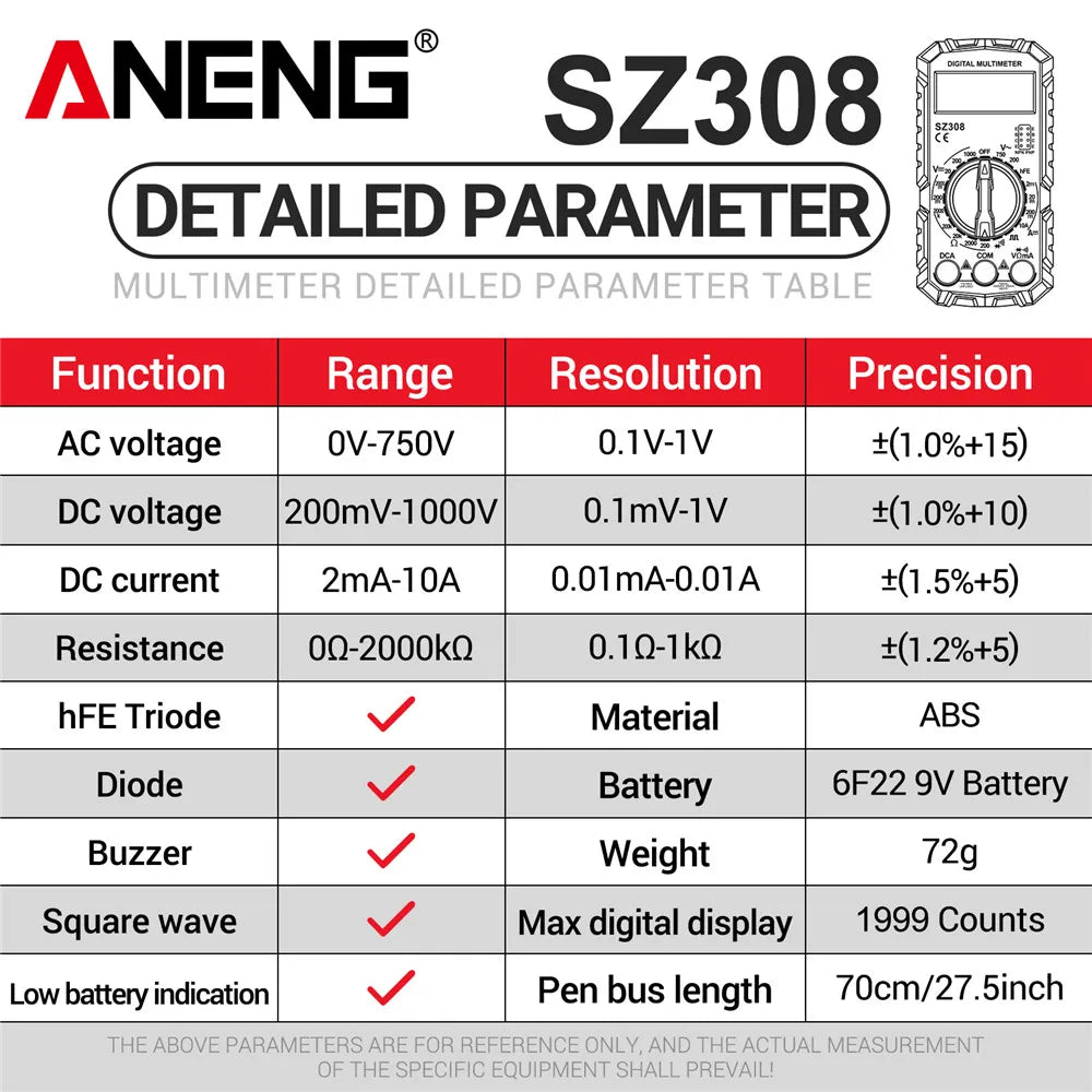 ANENG SZ308 Digital Multimeter AC/DC Tester