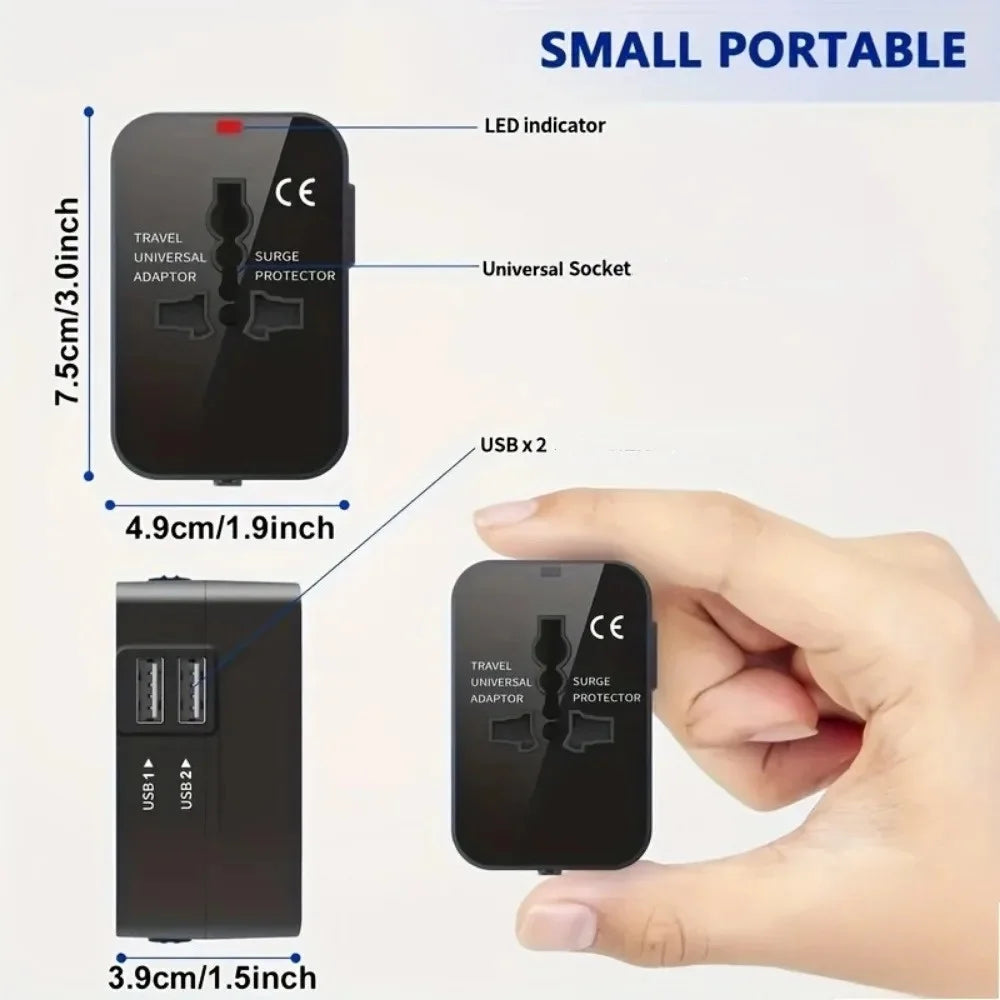 Universal Travel Adapter — UK/EU/US/AU with USB-A and USB-C Ports