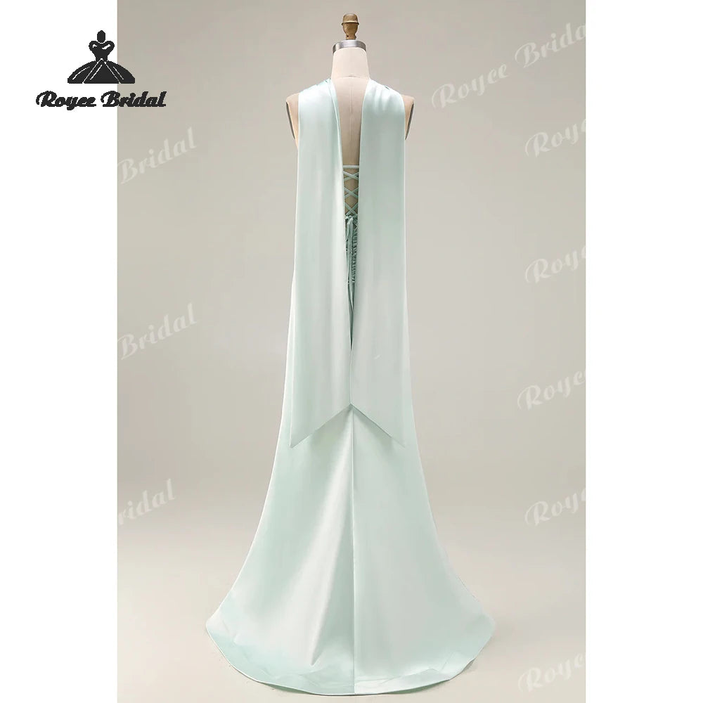 Strapless Mermaid Prom Dresses 2026 Neck Scarf Side Slit Formal Evening Gowns Customized vestidos de fiesta elegantes