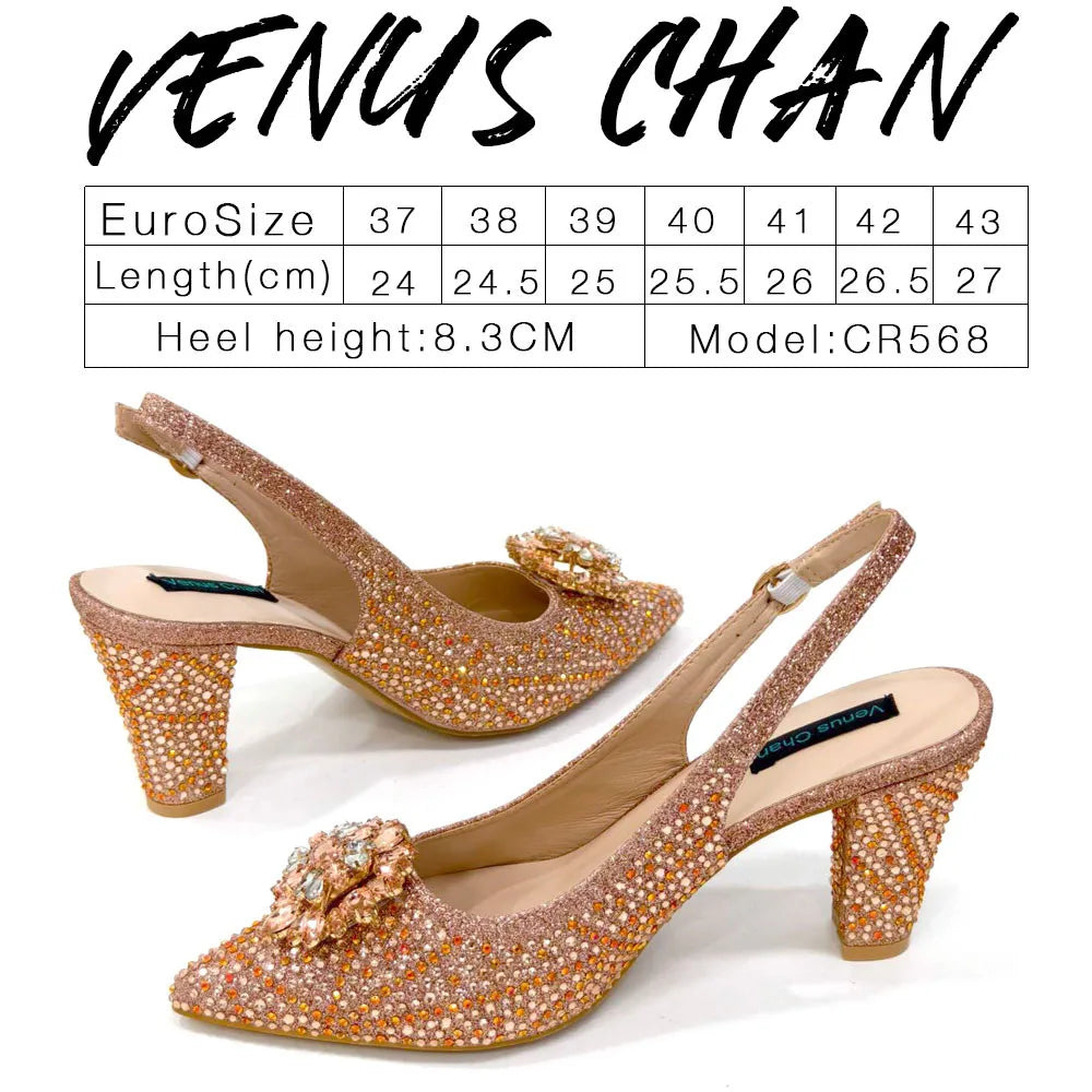 Sandals Woman Summer 2024 African Women Wedding Shoes Slip on Women Party Shoes Decorated with Rhinestone Shoe and Bag Set