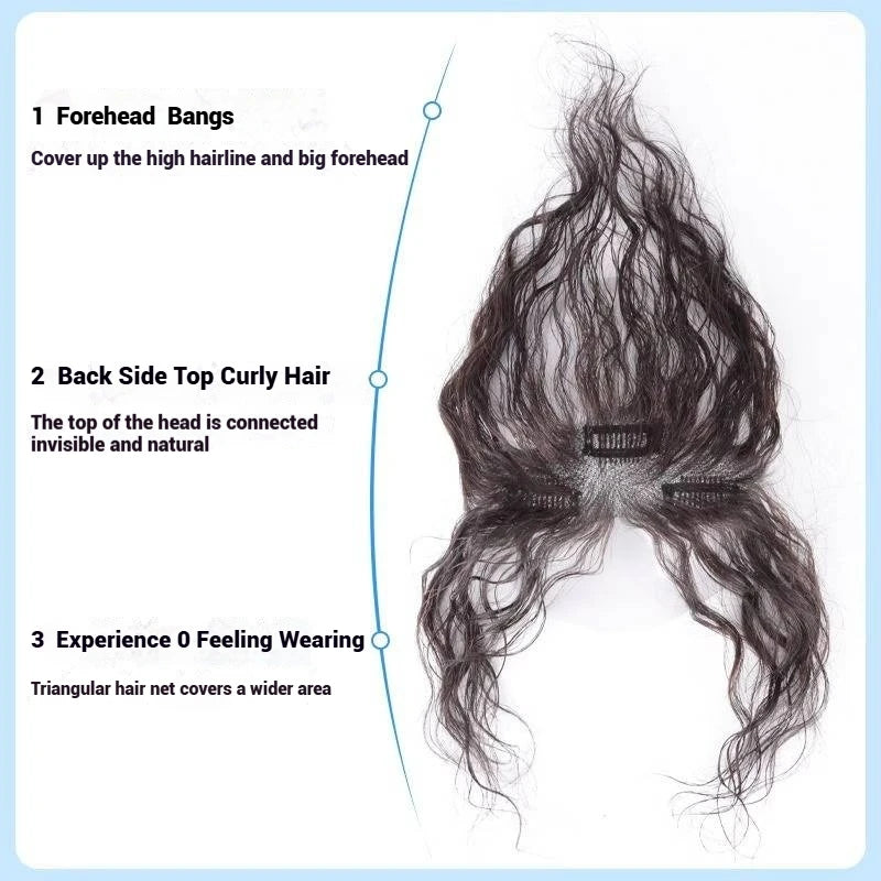 Human Hair Curly Bangs Topper Breathable Lace