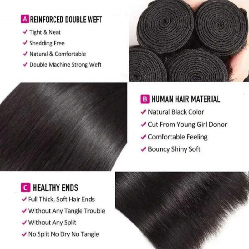 40 42 Inch Long Straight Human Hair Bundles Natural Brazilian Virgin Hair 1/3/4 Bundles Hair Extensions Double Weft Wet And Wavy
