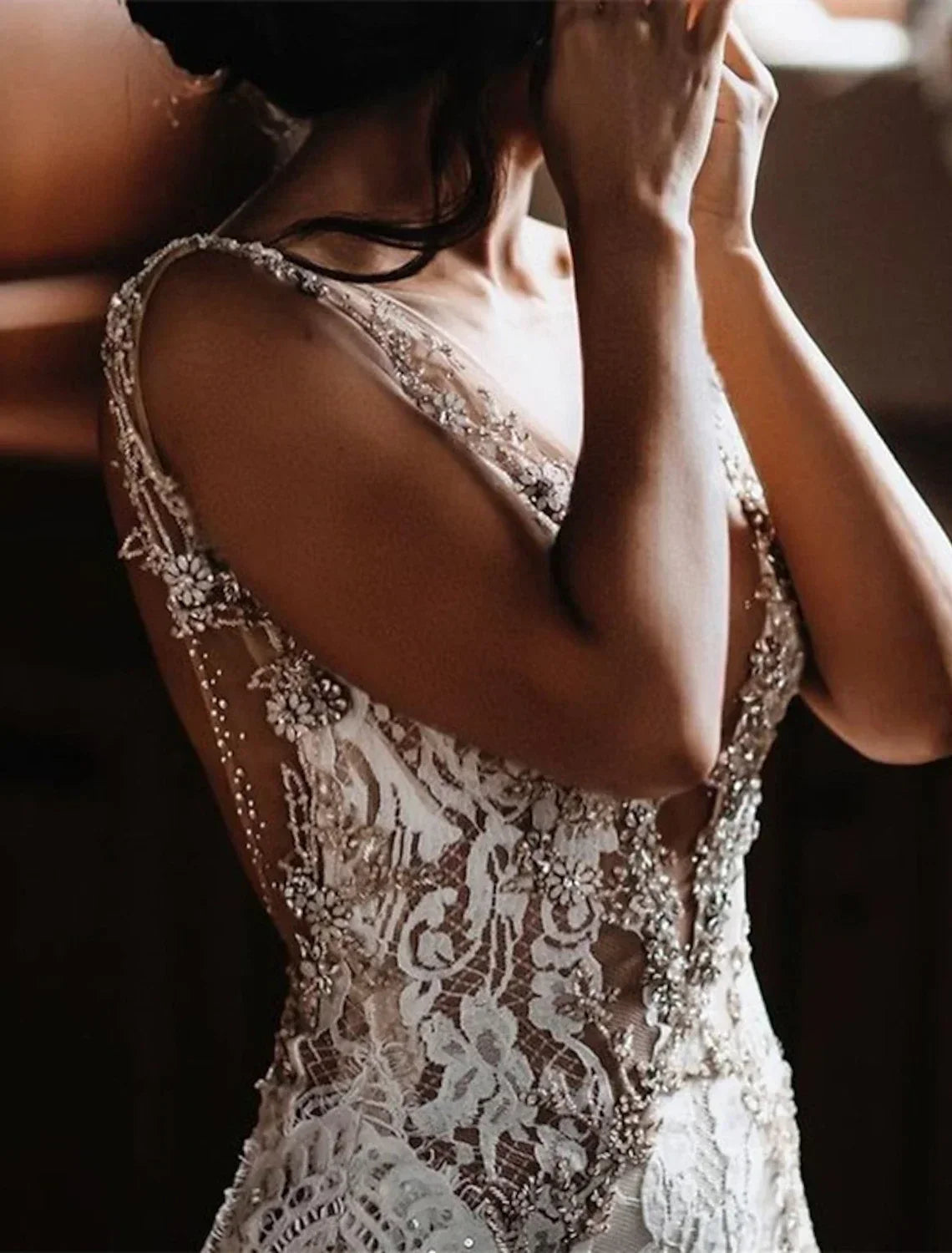 Customzied Sexy Beach Mermaid Boho V Neck Cap Sleeve Court Train Lace Bridal Gowns With Appliques