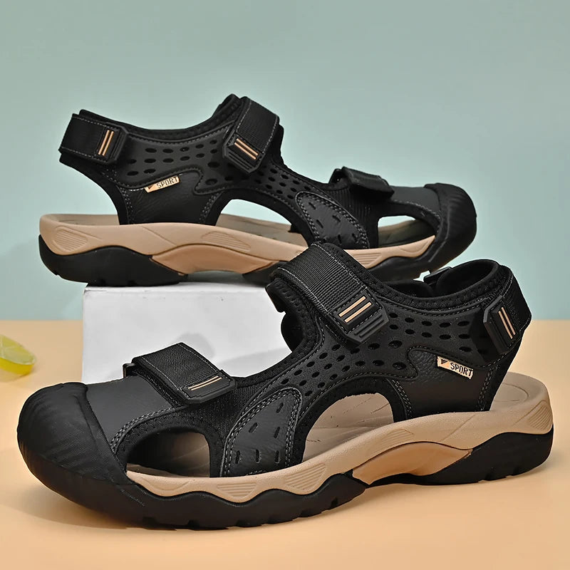 Mens Sandals Fashion Casual Outdoor Beach Slippers Leather Men Sandals Summer Shoes 2026 New Plus Size Breathable Wading Shoes
