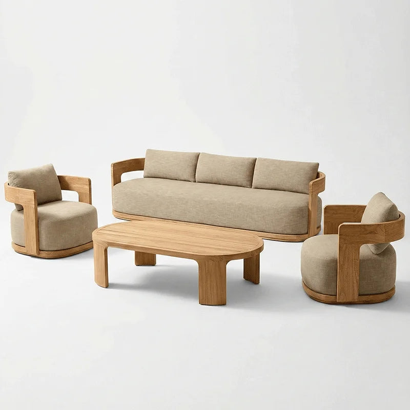 Modern Outdoor Teak Fire Pit Luxury Garden Sofa Set