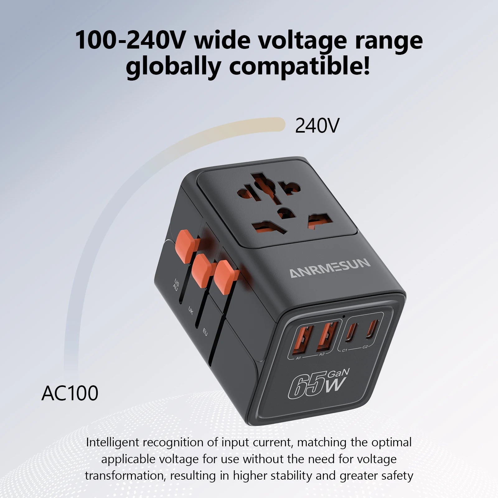 Universal Travel Adapter 4-in-1 with USB-C PD 65W