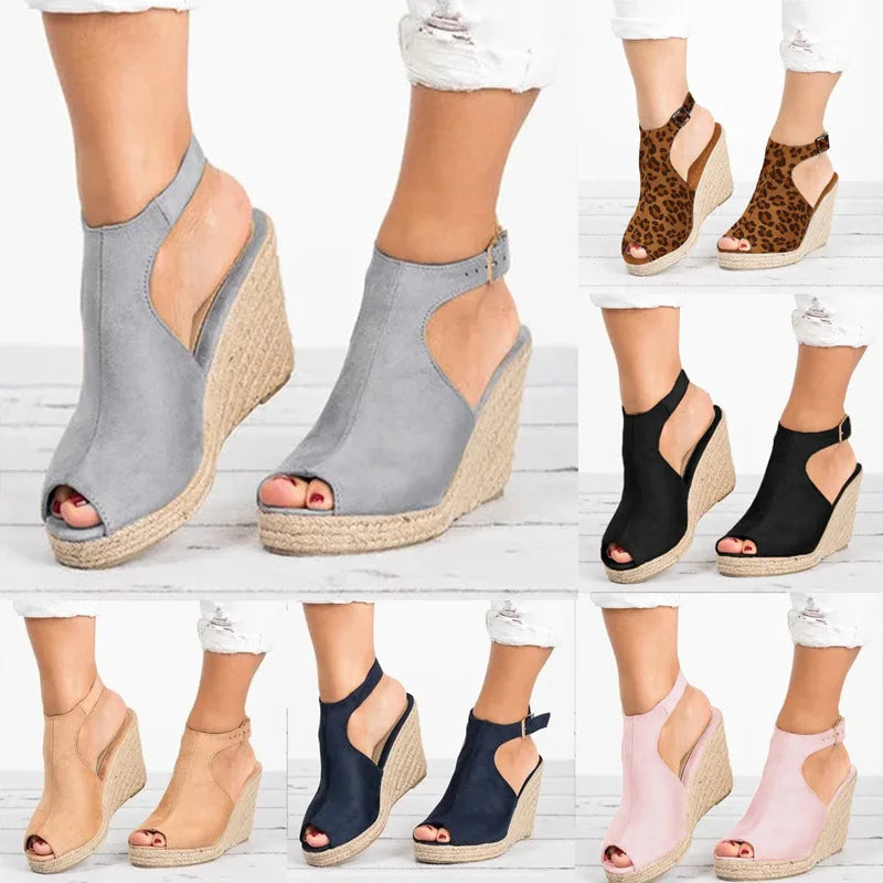 Women's Espadrille Wedge Heeled Sandals – Buckle Strap