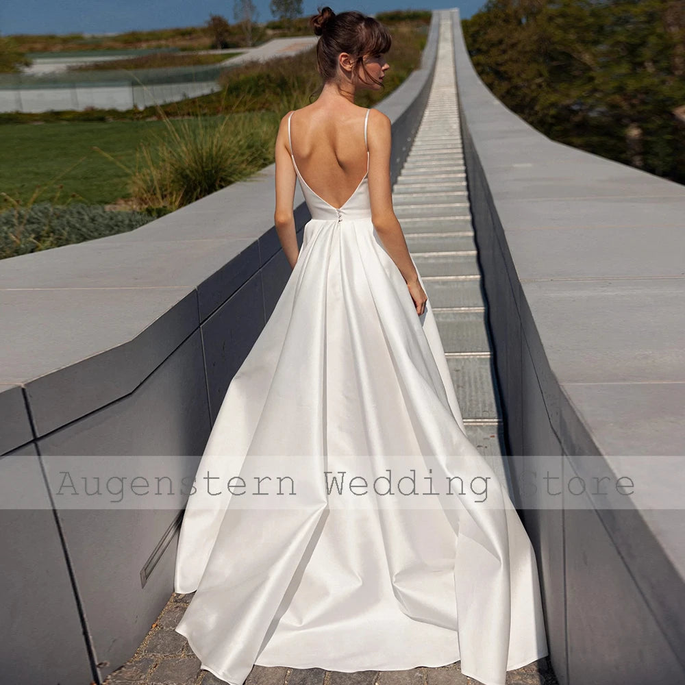 2026 Bride Gowns for Women Charming Satin A-line Wedding Party Dress White Sweetheart Ruched Tailing Wedding Guest Dresses Hi-Lo