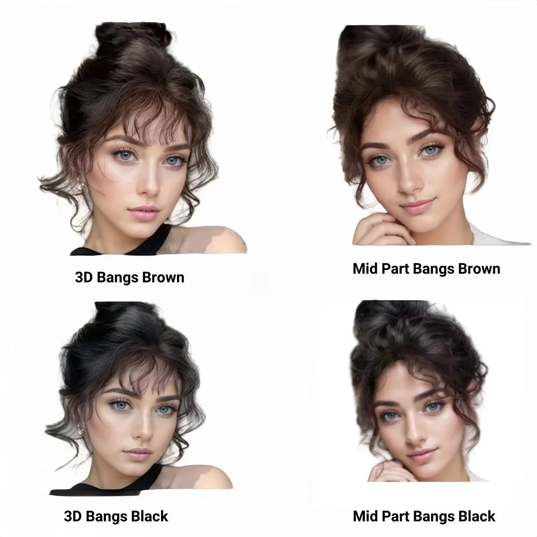 Human Hair Curly Bangs Topper Breathable Lace