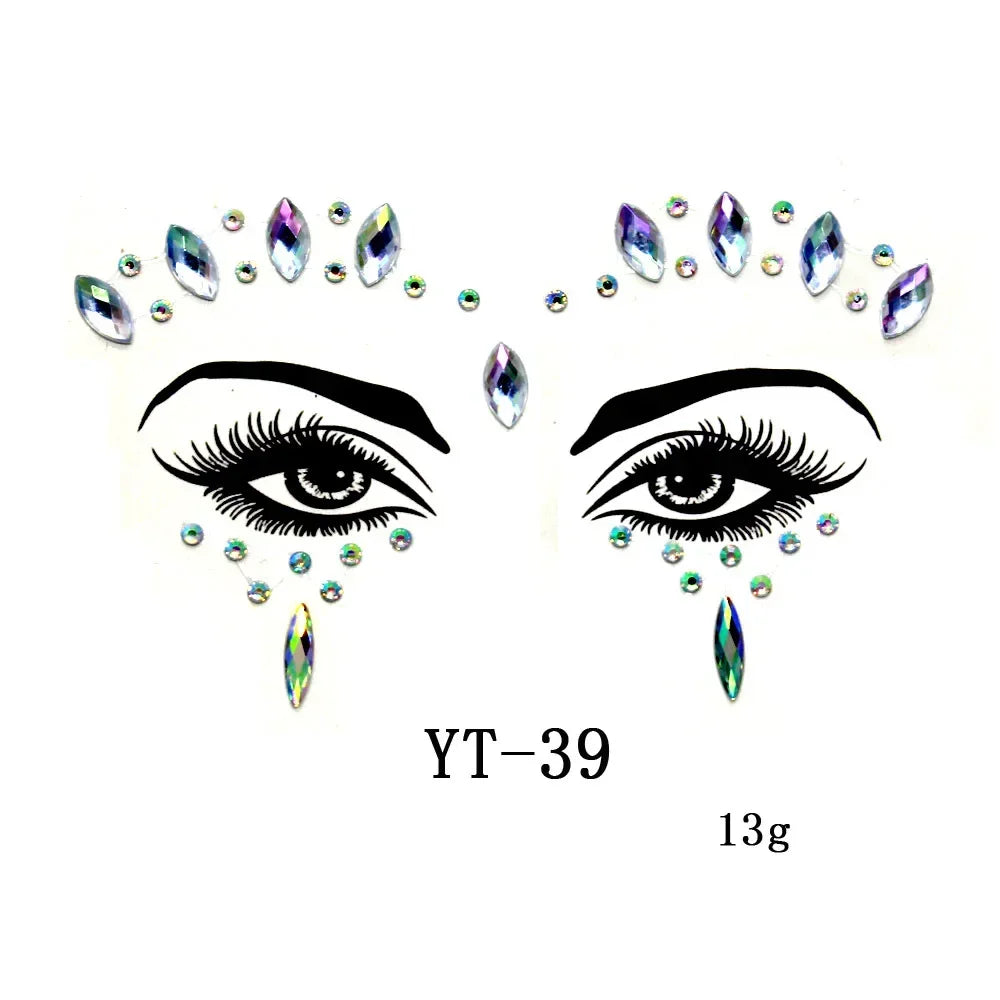 3D Sexy Face Tattoo Stickers Temporary Tattoos Glitter Fake Tattoo Rhinestones Masquerade for Women Party Face Jewels Tattoo