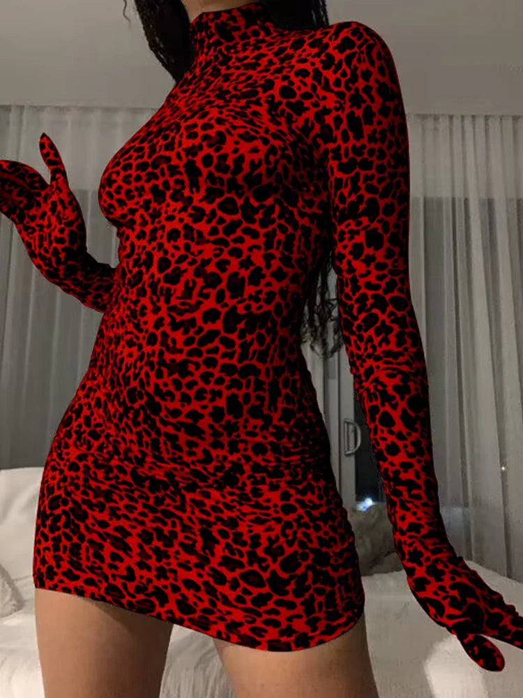 Leopard Print Long-Sleeve Dress