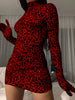 OMSJ Christmas Dress Women 2025 Fall Long Sleeve Leopard Print Skinny Mini Dress With Glove Bodycon Turtleneck Vintage Partywear