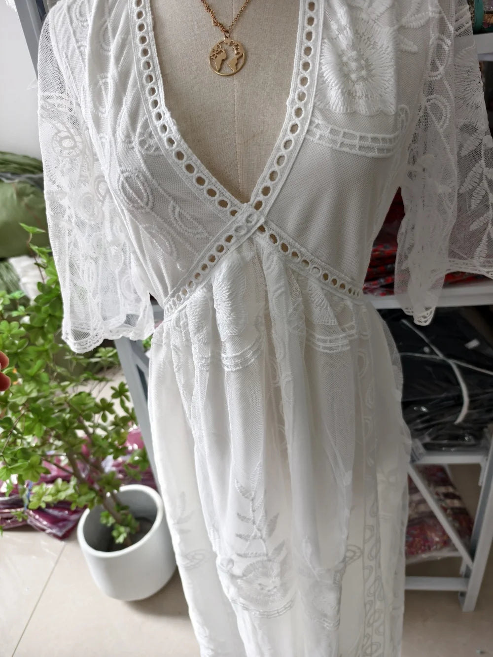 Lace Embroidery Chiffon Beach Dress