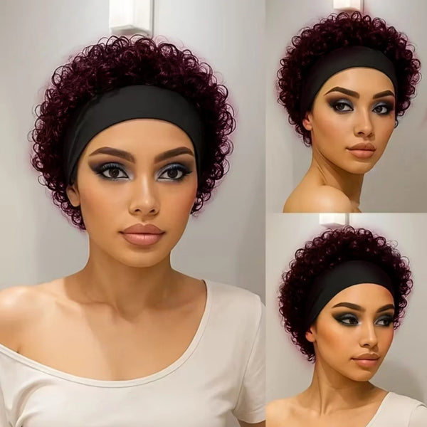 Short Pixie Cut Human Hair Headband Wig Curly