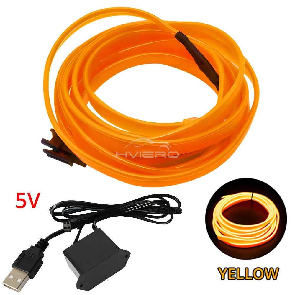 Hot Sale 1/2/3/5M Car Interior Lighting LED Door Strip Decoration Garland Wire Rope Tube Line Flexible Neon Lamps Bar USB Drive