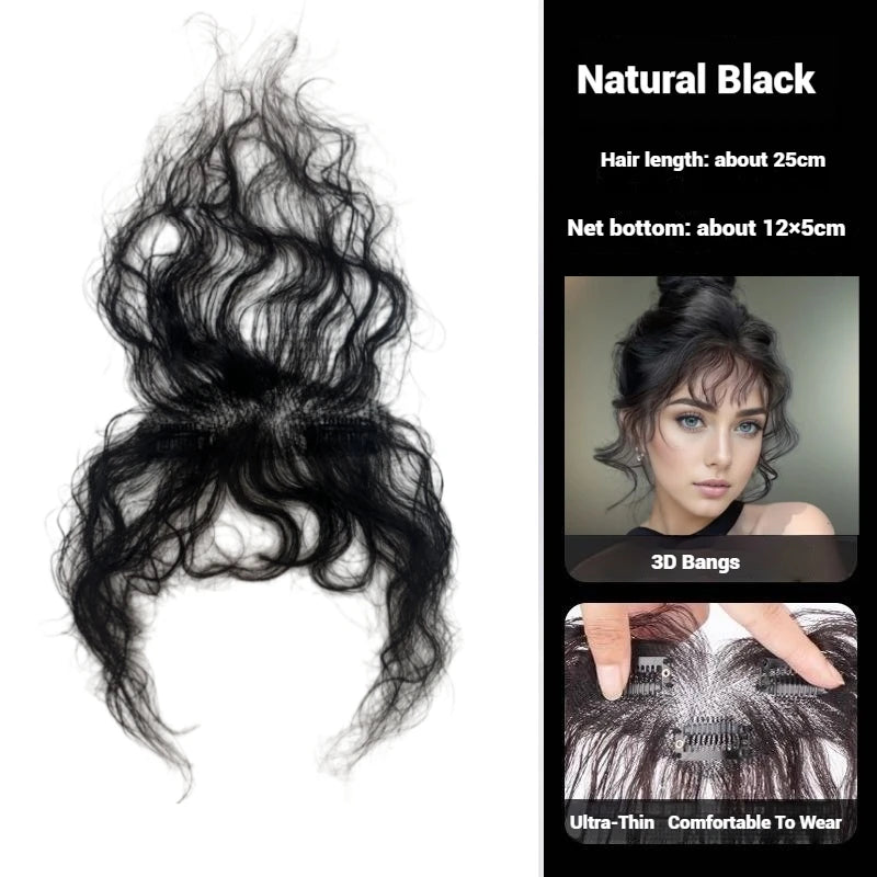 Human Hair Curly Bangs Topper Breathable Lace