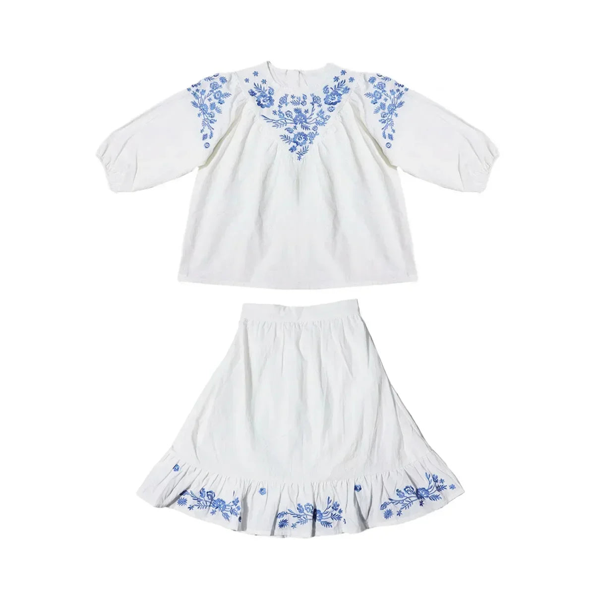 AP Cobalt Embroidery Collection Not Transparent 2025SS Girls Dress Sister Brother Matching Clothing Set Baby Romper Knit Polo