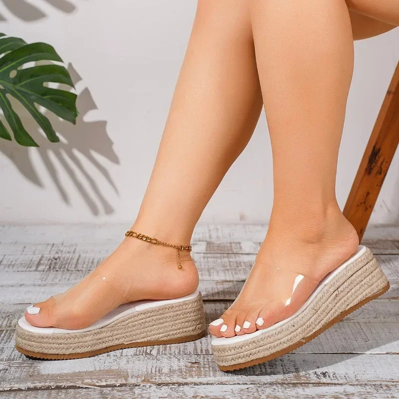 2025 Women Sandals Summer Fashion PVC Jelly Wedges Platform Women's Slippers Casual Shoes Шлепанцы Женские Летние На Платформе
