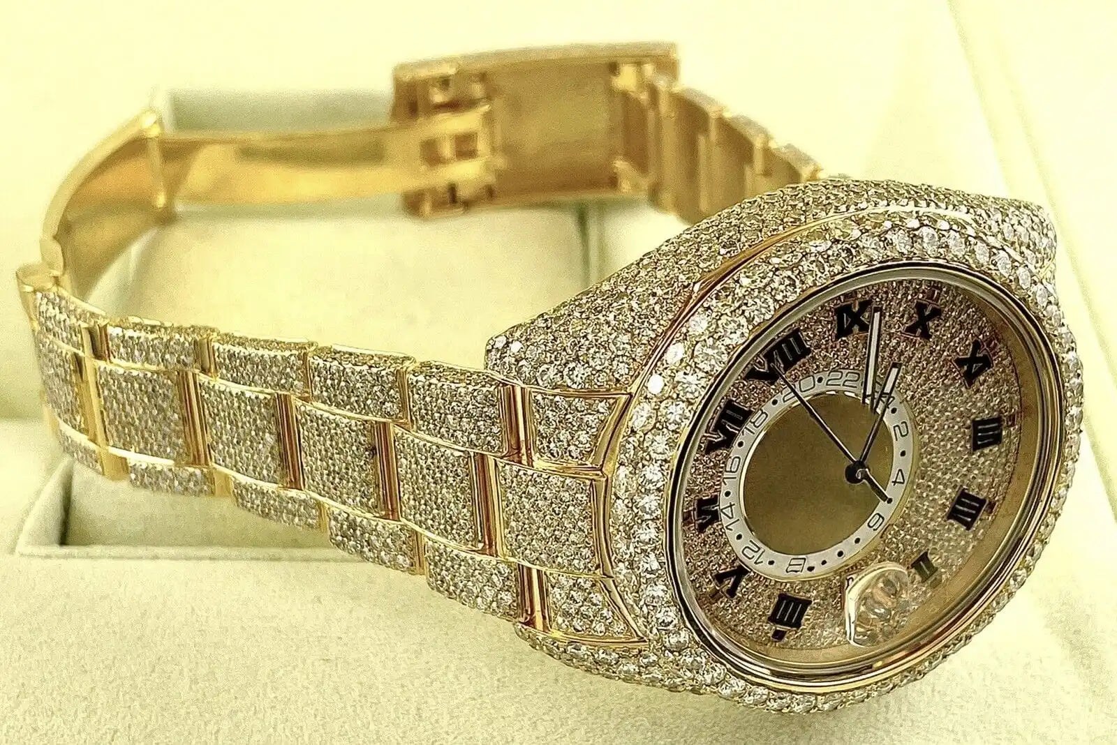 Custom Iced Out Moissanite Mechanical Watch — 44mm, Auto Date