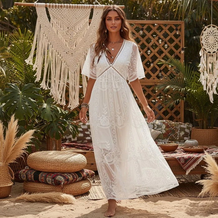 Lace Embroidery Chiffon Beach Dress